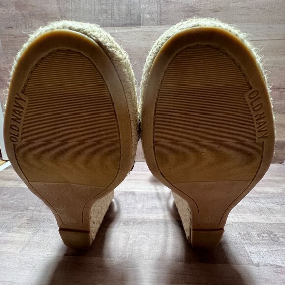 Old Navy Womens Cognac Cross Strap Wedge Sandals Size 11 Espadrille Heel - Picture 10 of 15